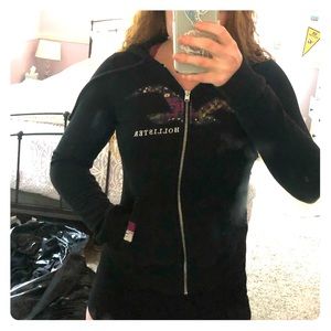 Hollister Black Patterned Logo Zip Up